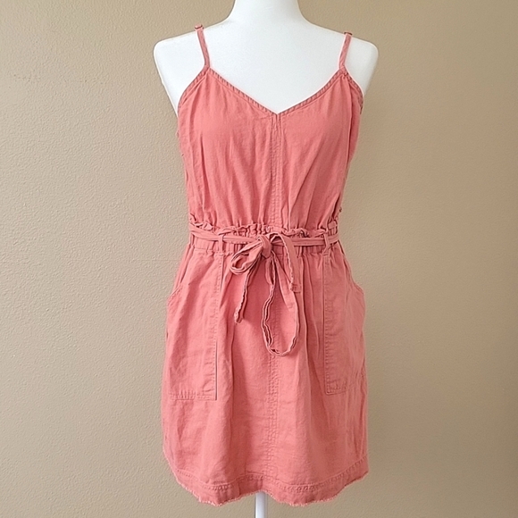Splendid Pink Linen Blend Frayed Hem Mini Sundress Beach Boho Girly - Size Large - Picture 1 of 10